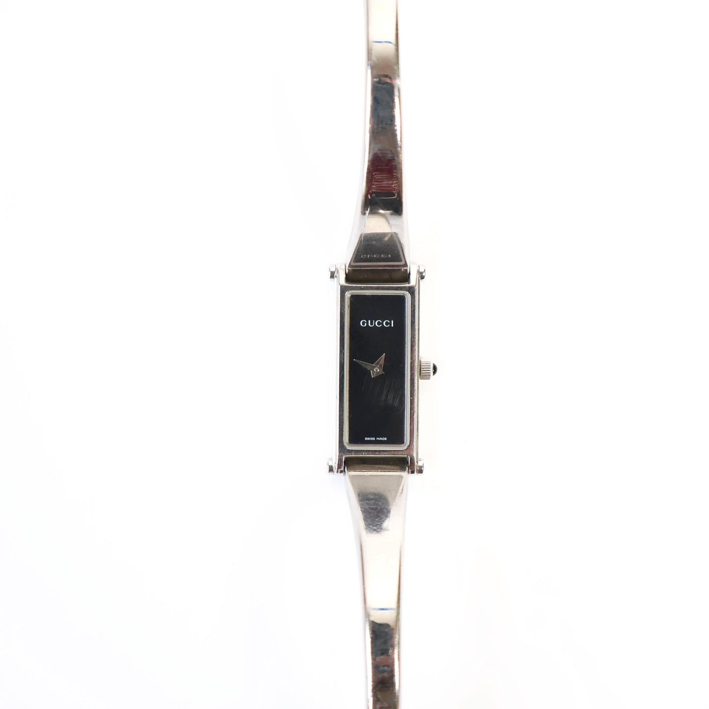 Vintage Silver 1500L Bangle Watch with Black Face | GUCCI