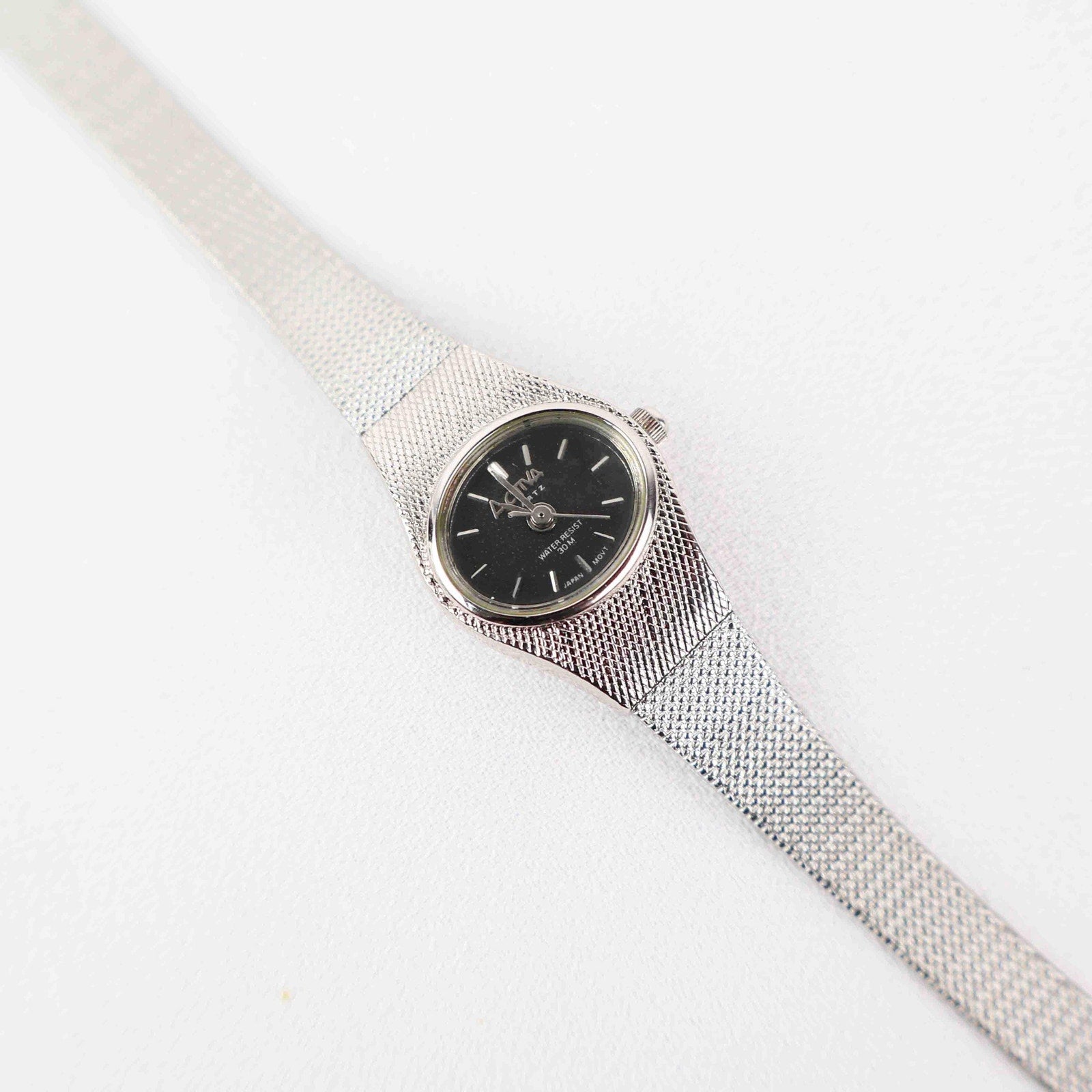 Vintage Activa Silver Tone Quartz Watch with Black Face