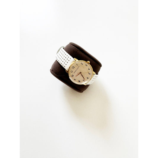 Vintage Leather Watch with White Band and Gold Details | Anne Klein