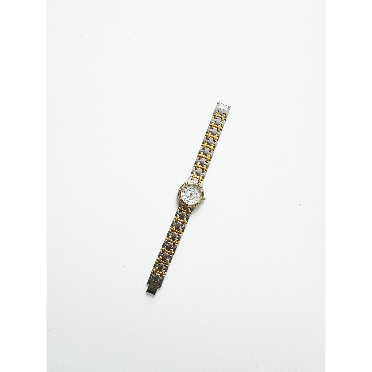 Vintage Two Tone Watch Cuff with Circular Face