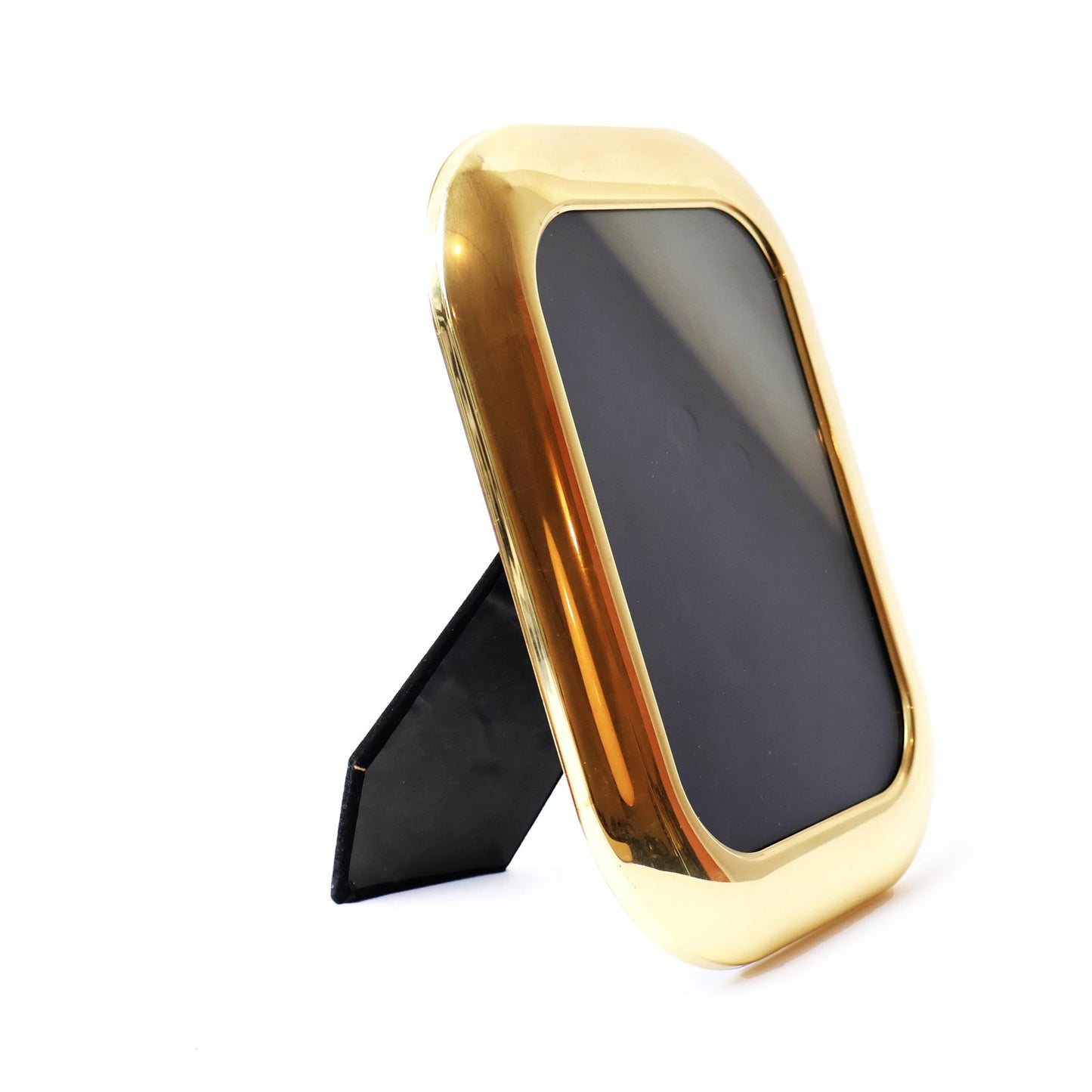 Vintage Brass 7"x 9" Picture Frame: Modernist Gold Tabletop Decor