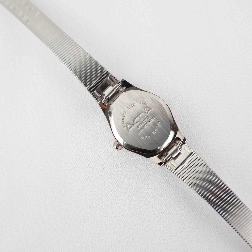 Vintage Activa Silver Tone Quartz Watch with White Face