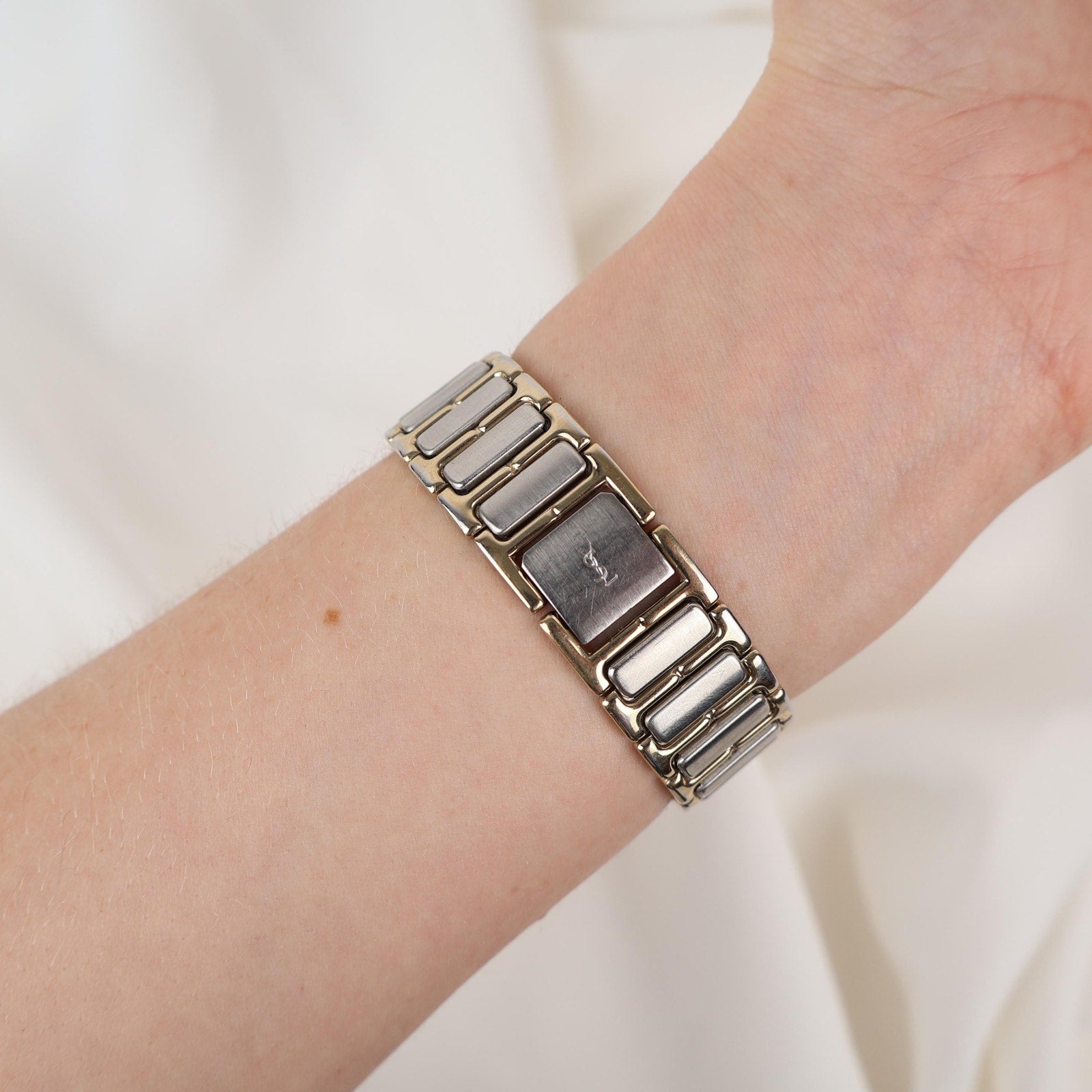 Stunning Two Tone Vintage YSL Watch with Yves Blue Face