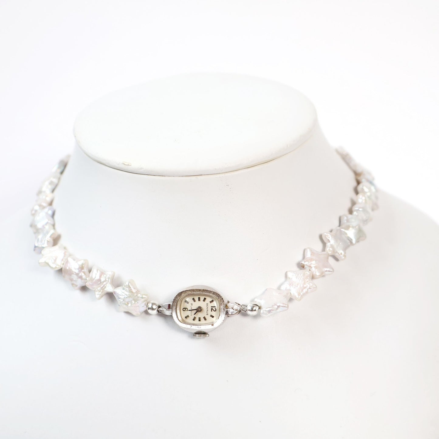 Reworked Star Pearl Choker Necklace with Vintage Watch Face (Nonworking) | BENRUS