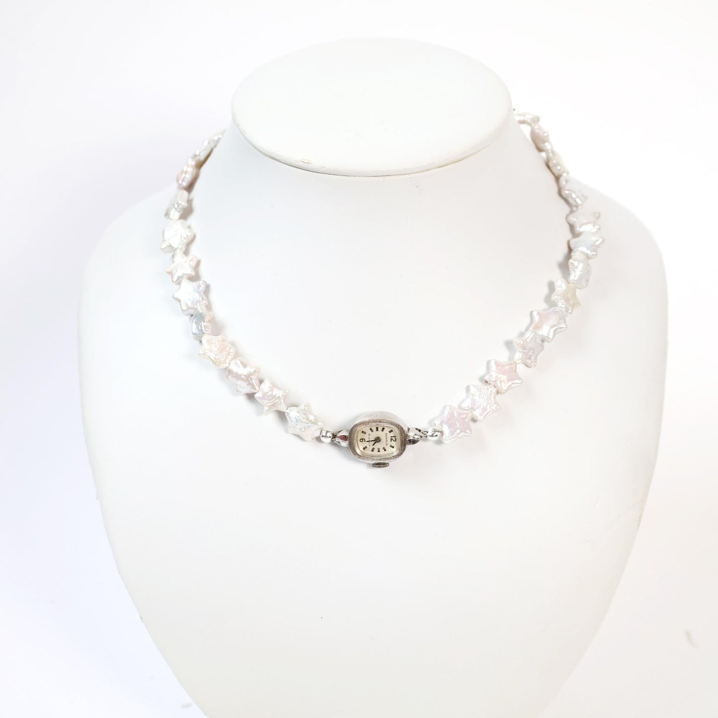 Reworked Star Pearl Choker Necklace with Vintage Watch Face (Nonworking) | BENRUS