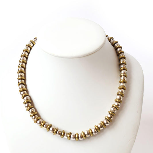 Sterling Silver Beaded Necklace with Sterling Chain Center 17"