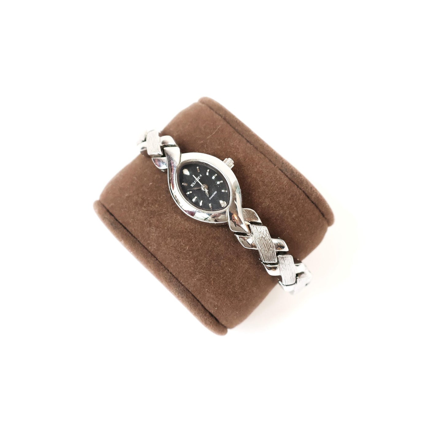 Vintage Silver Watch with Black Oval Face | ELGIN