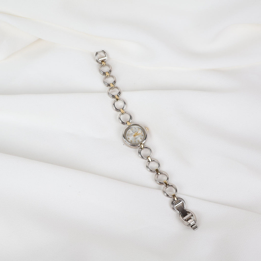 Vintage Two Tone Liz Claiborne Watch with a Round Face and Chain Look