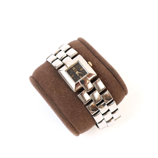 Vintage Silver Watch with Black Square Face | PULSAR