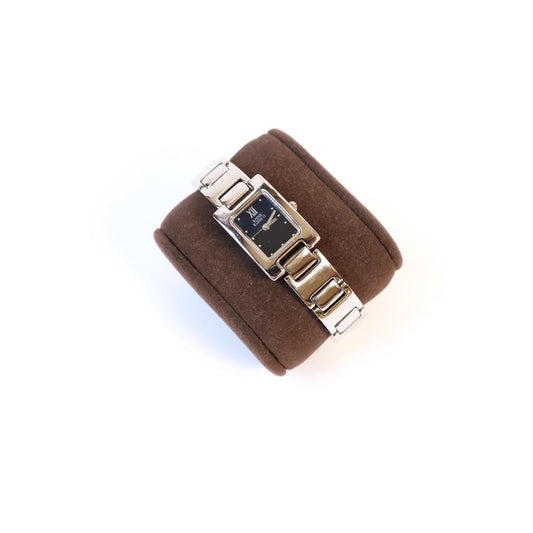 Vintage Silver Watch with Black Rectangle Face | ANNE KLEIN II