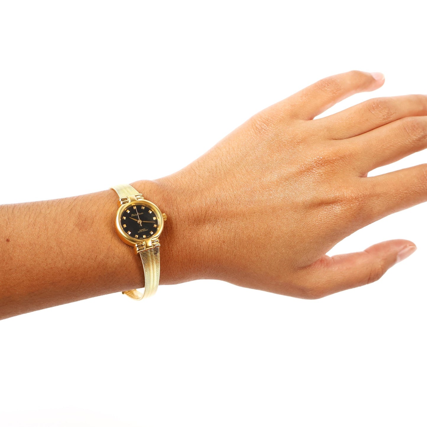 Vintage Gold Watch with Black Round Face | Philip Persio