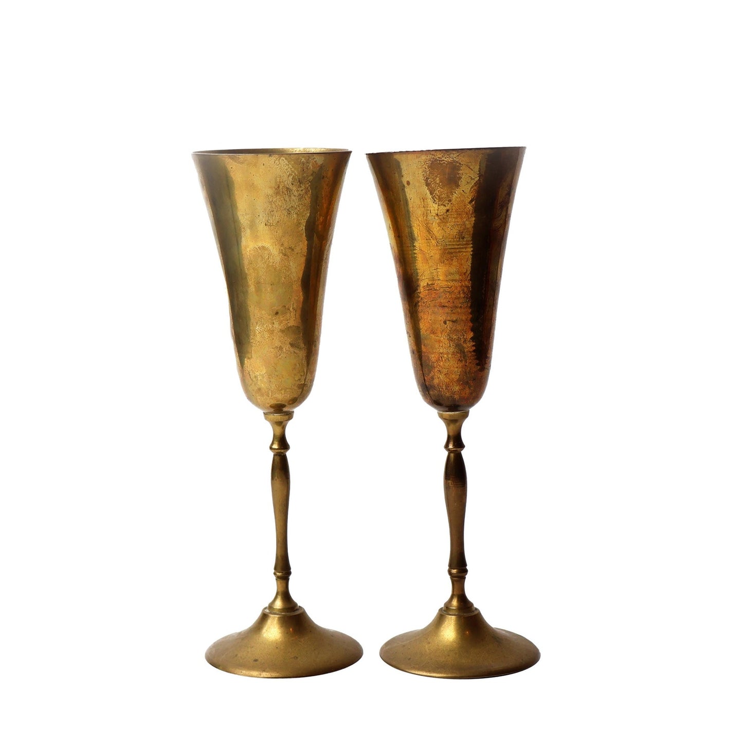 Vintage Brass Champagne Flutes: Mid Century Wedding Toasting Glasses