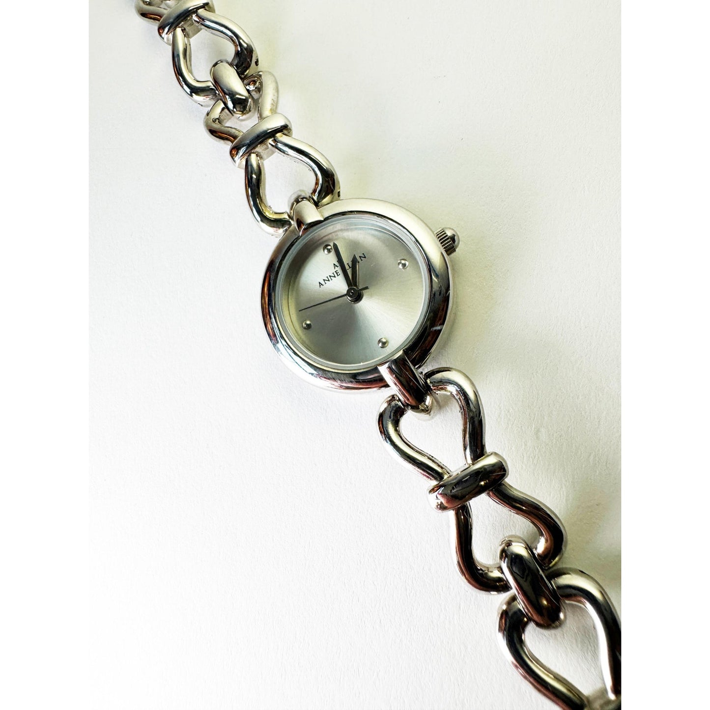 Vintage Silver Watch with Round Silver Face Bracelet Band l Anne Klein