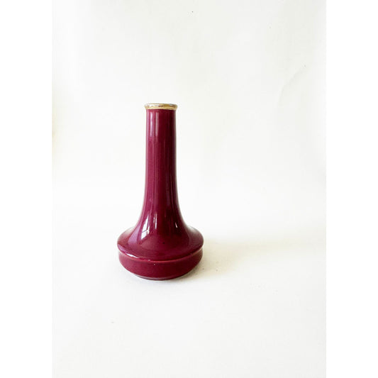 Vintage Maroon Small Bud Vase with Gold Detail