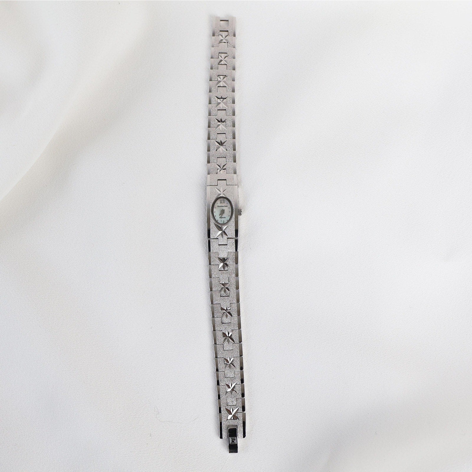 Vintage 18k White Gold Plated Christian Gold Star Engraved Watch
