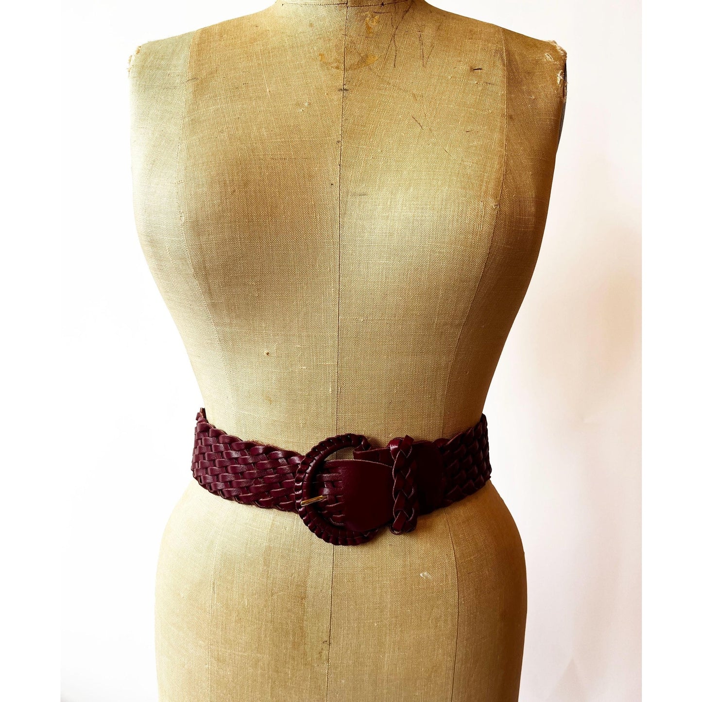 Vintage Maroon Genuine Leather Woven Belt