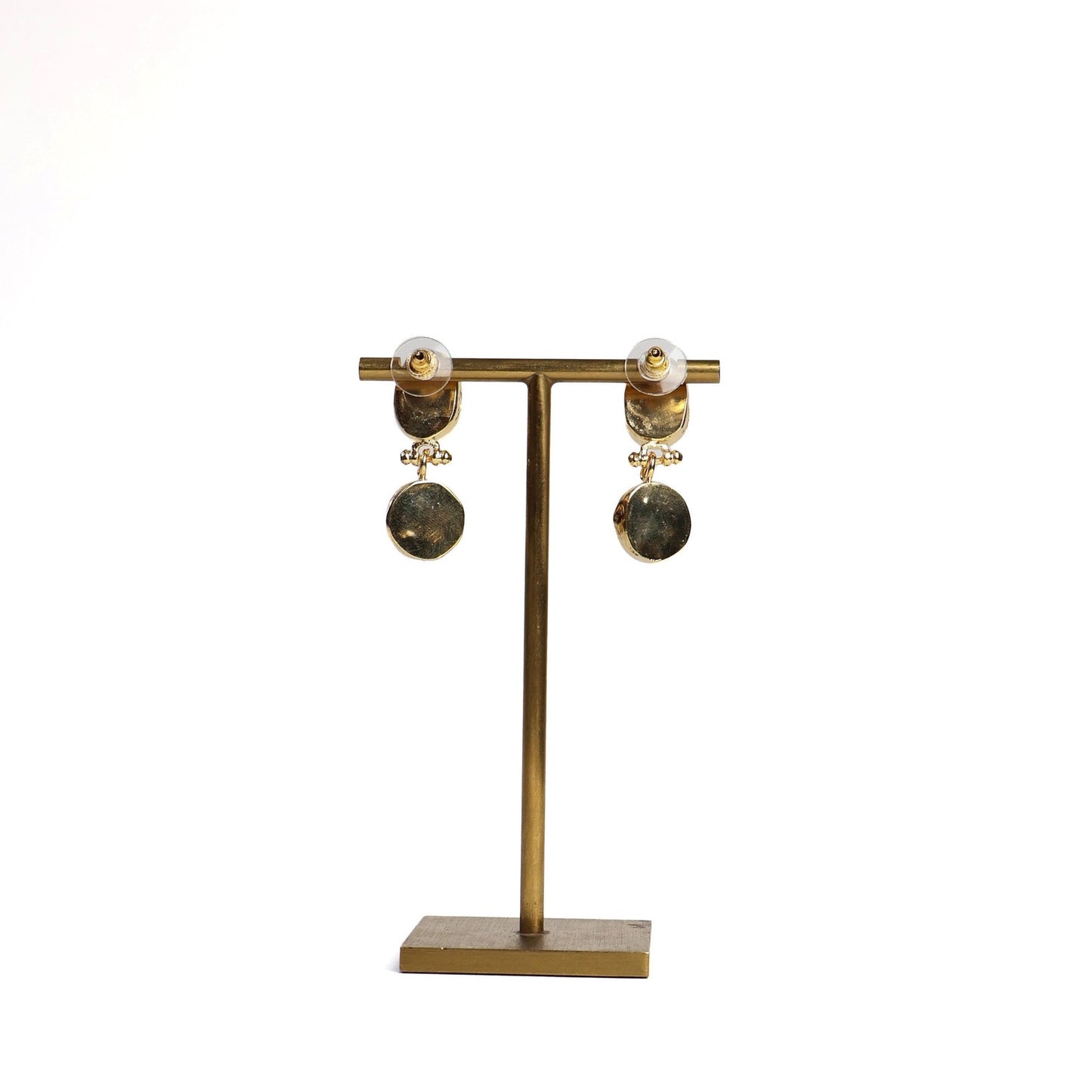 Eclectic Inventory Gold Toned Natural Stone Drop Earrings | Emerald and Pearl Style