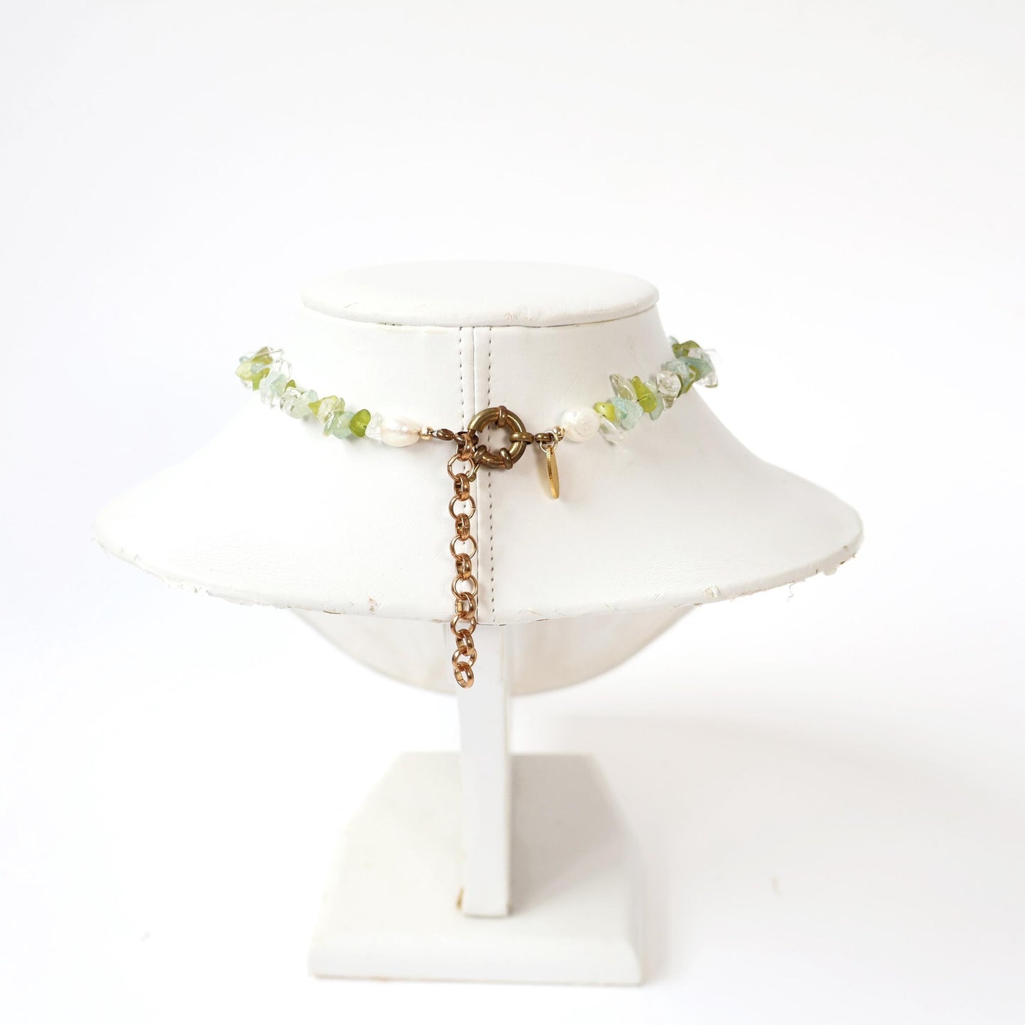 Reworked Gemstone and Freshwater Pearl Choker Necklace with Vintage Watch Face (Nonworking) | BENRUS