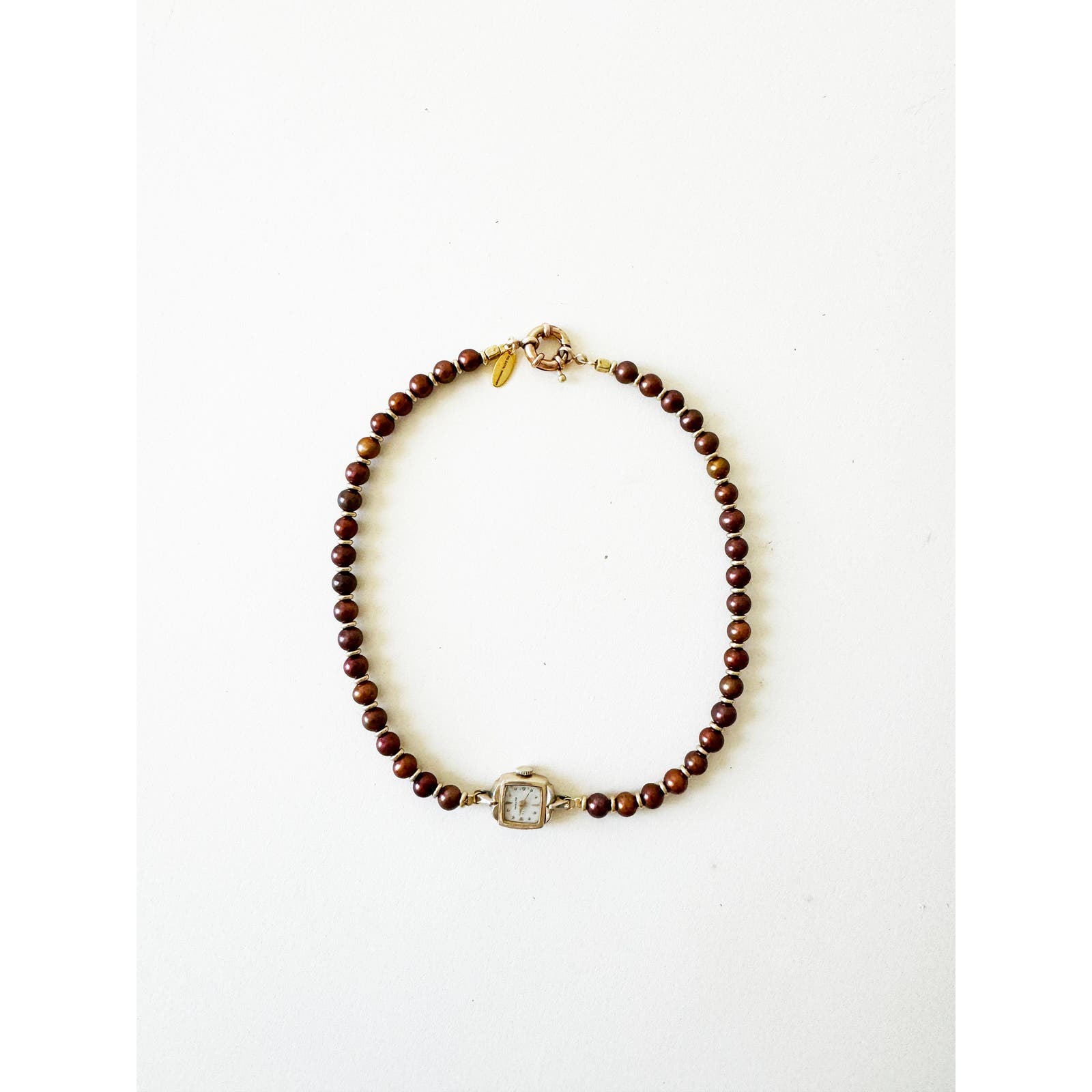 Watch Necklace | Vintage One of a Kind Purple Pearl Watch Choker 10K Gold Face