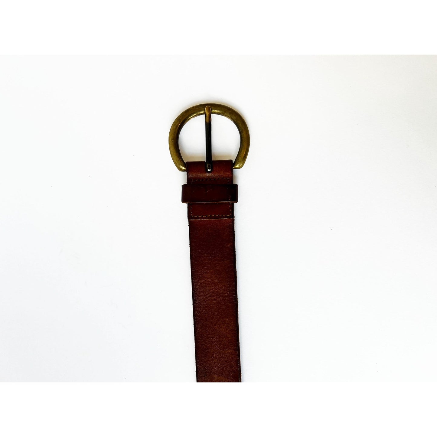 Vintage Brown Genuine Leather Belt with Gold Buckle