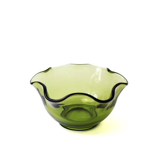 Vintage Green Glass Ring Dish | Lettuce Edge Design Decorative Bowl