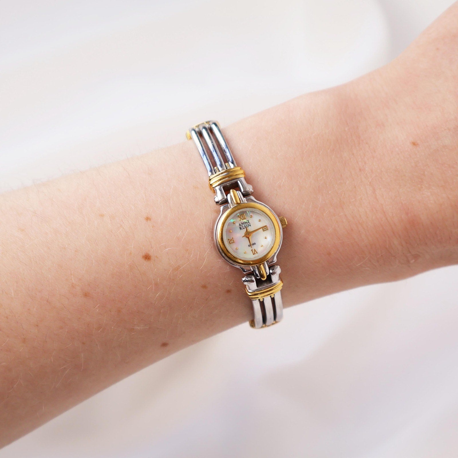 Vintage Anne Klein Two Tone Cocktail Watch with Opal Face