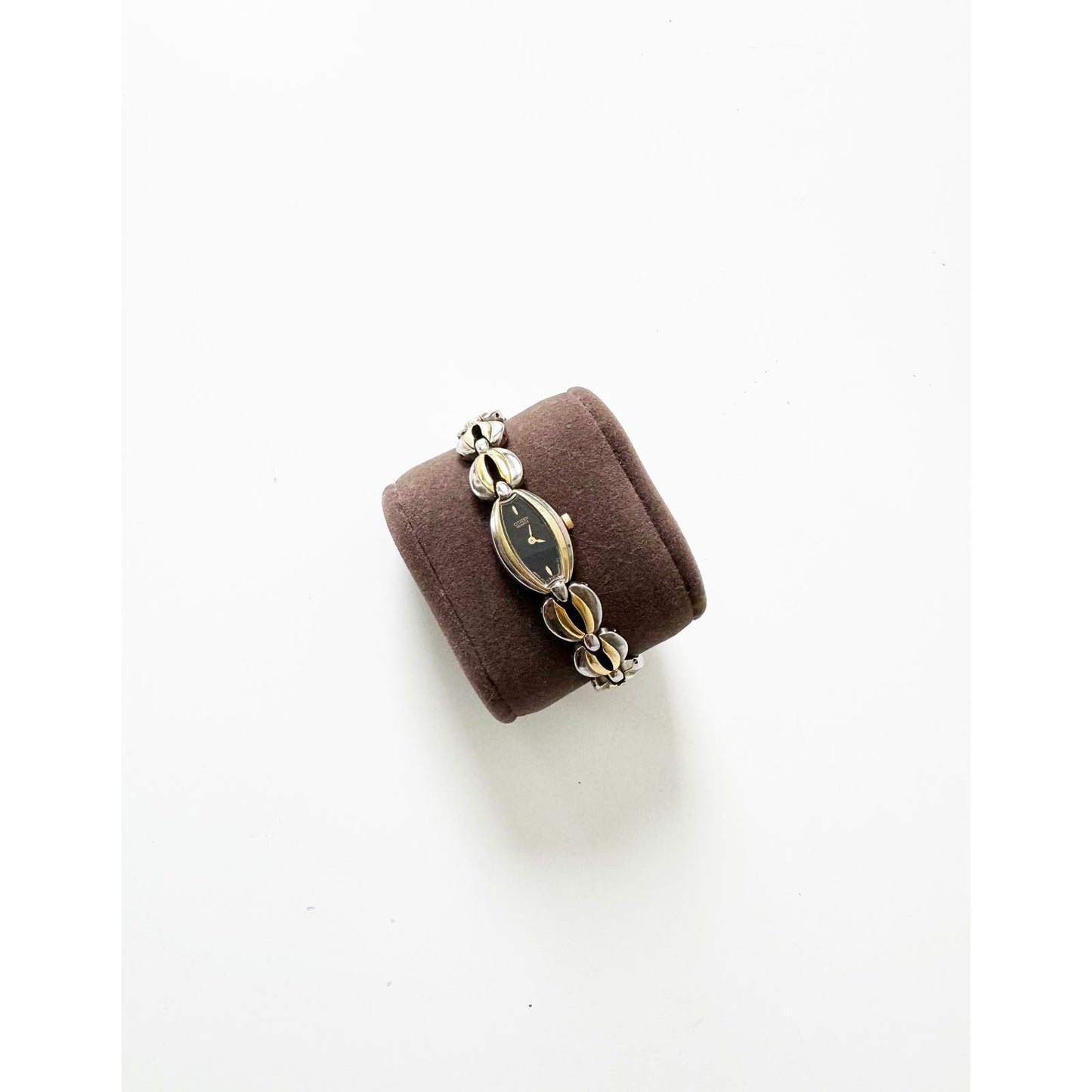 Vintage Two Tone Watch with Braided Band w Black Face | Citizen