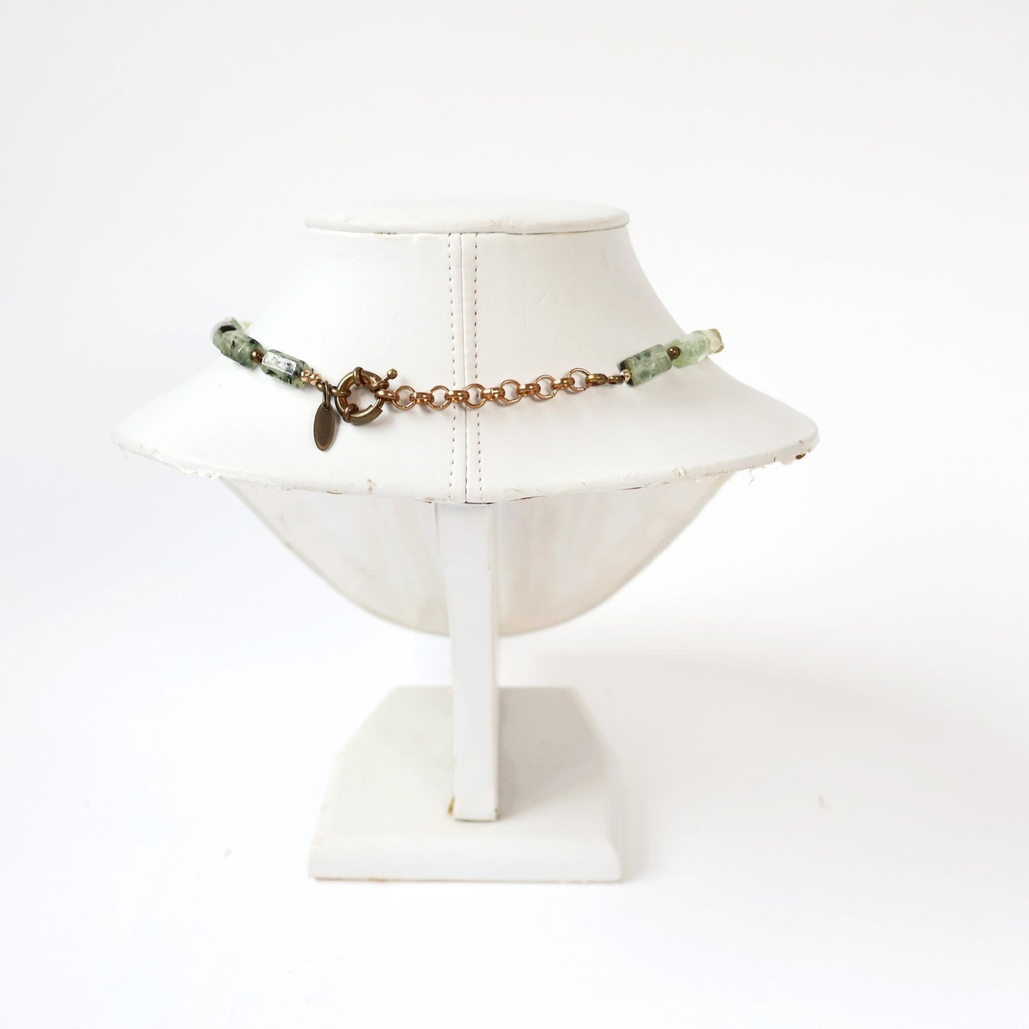 Reworked Prehnite Choker Necklace with Vintage Watch Face (Nonworking) | BULOVA
