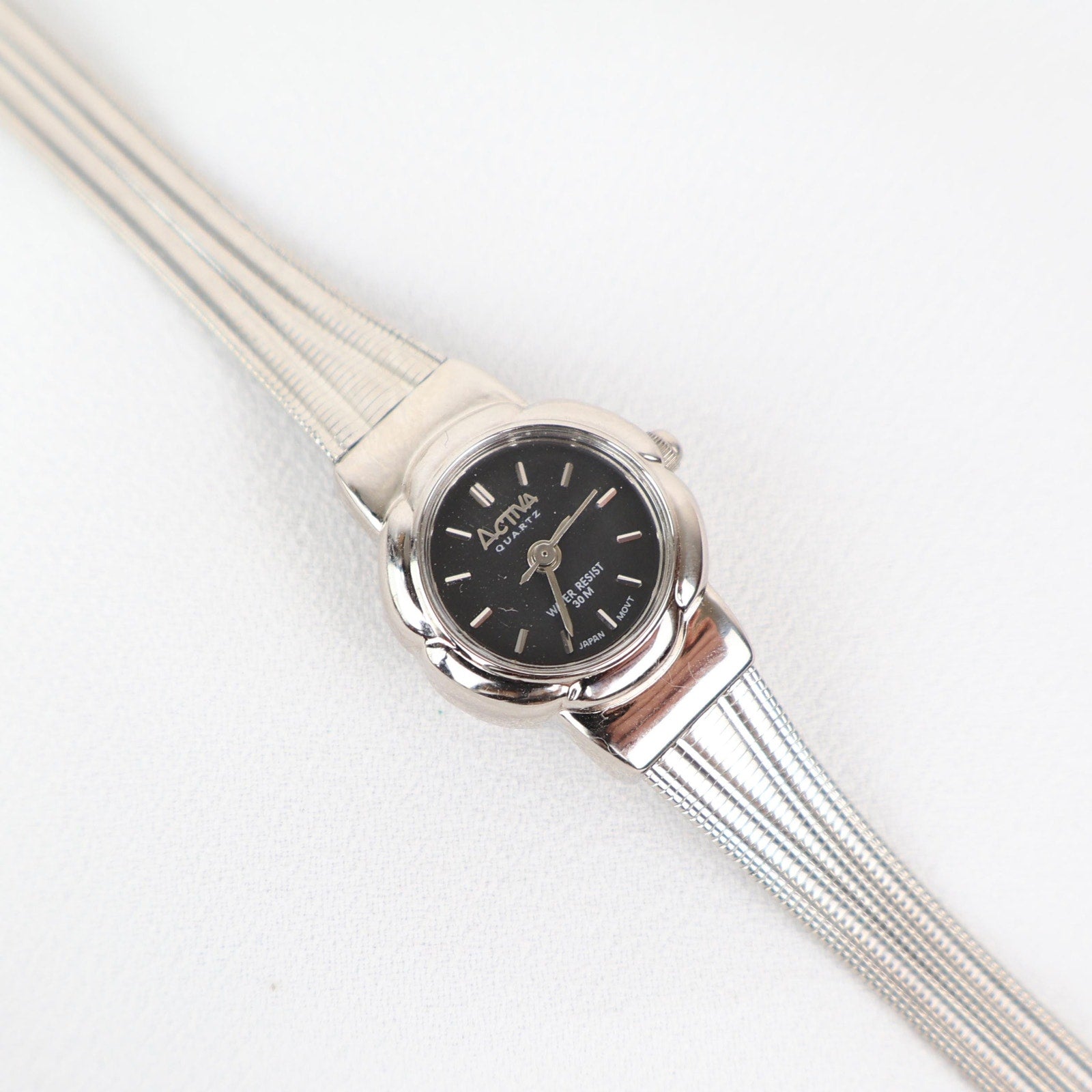 Vintage Activa Silver Tone Quartz Watch with Flower Face