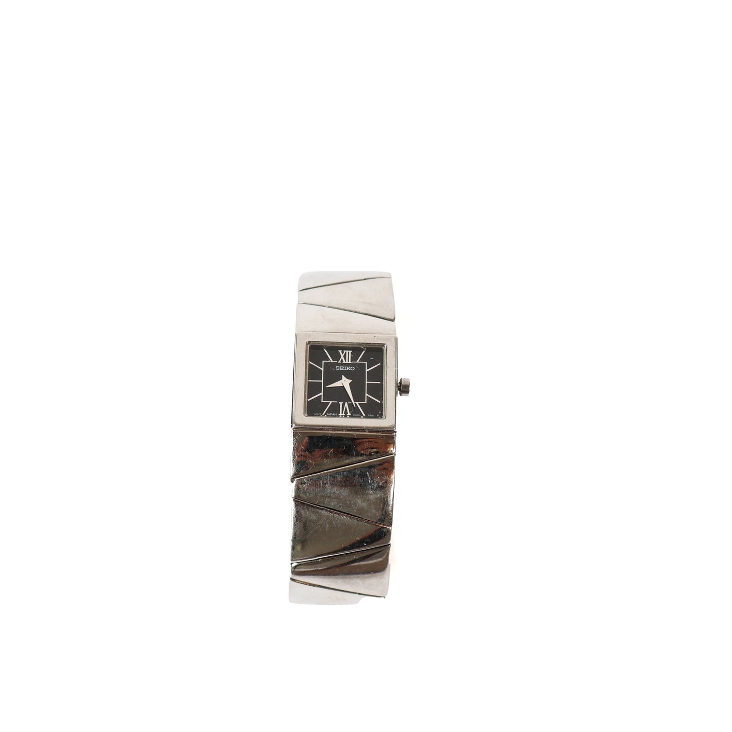 Vintage Silver Watch with Black Square Face | SEIKO