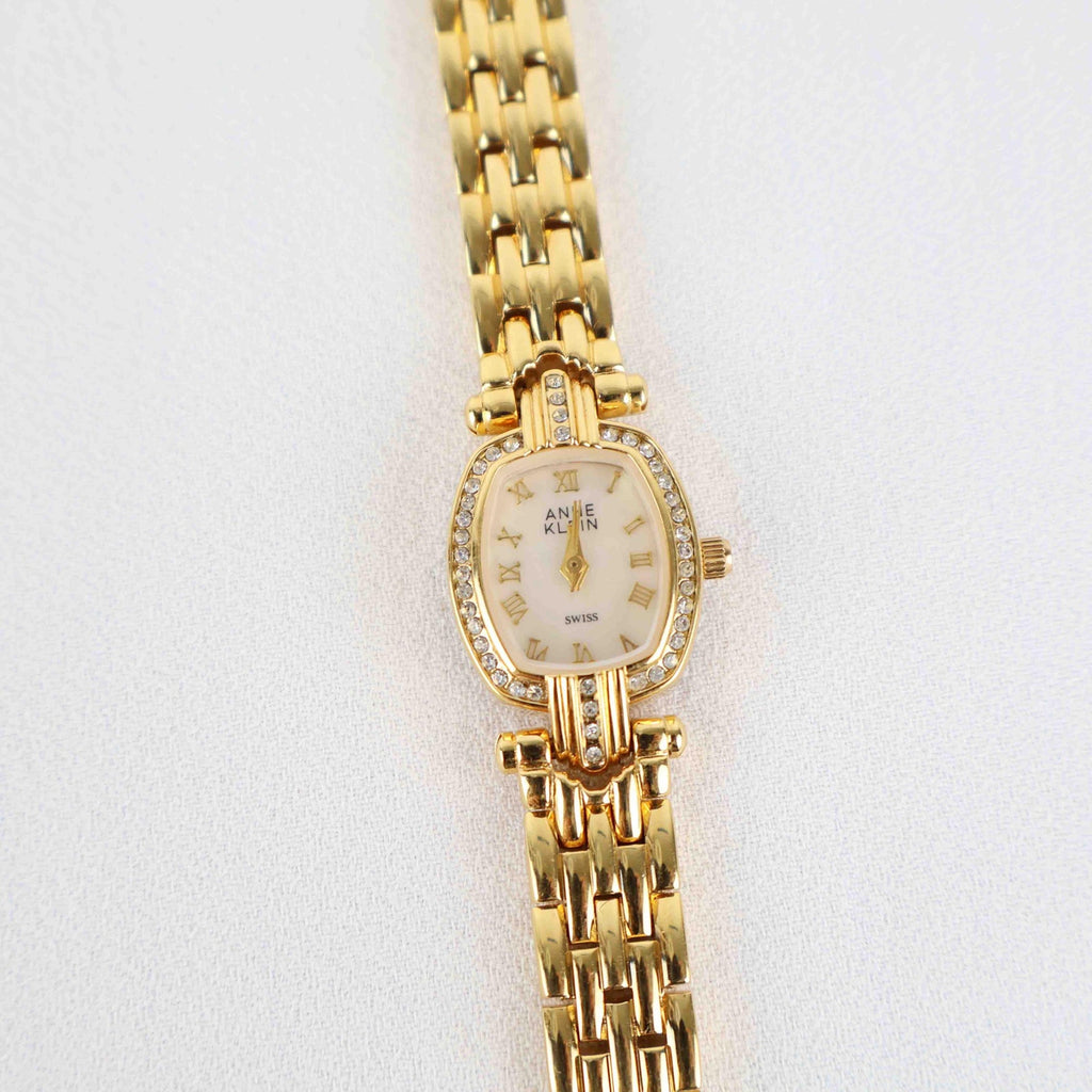 Vintage Anne Klein Oval Face Watch – Gold Tone Rope Style Bracelet (Working Battery)