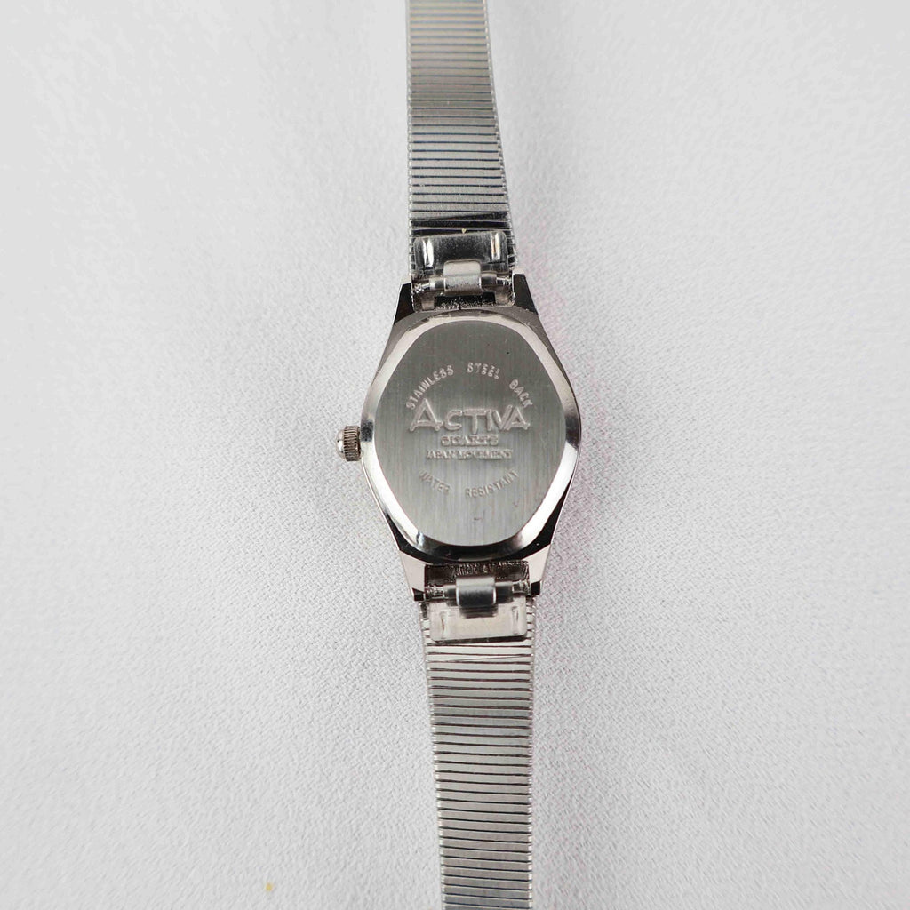 Vintage Activa Silver Tone Quartz Watch with Black Face