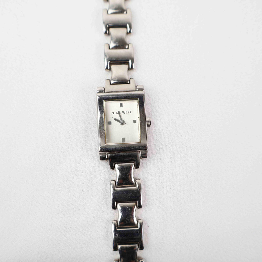 Vintage Nine West Square Face Watch – Silver Tone Bracelet (Working Battery)