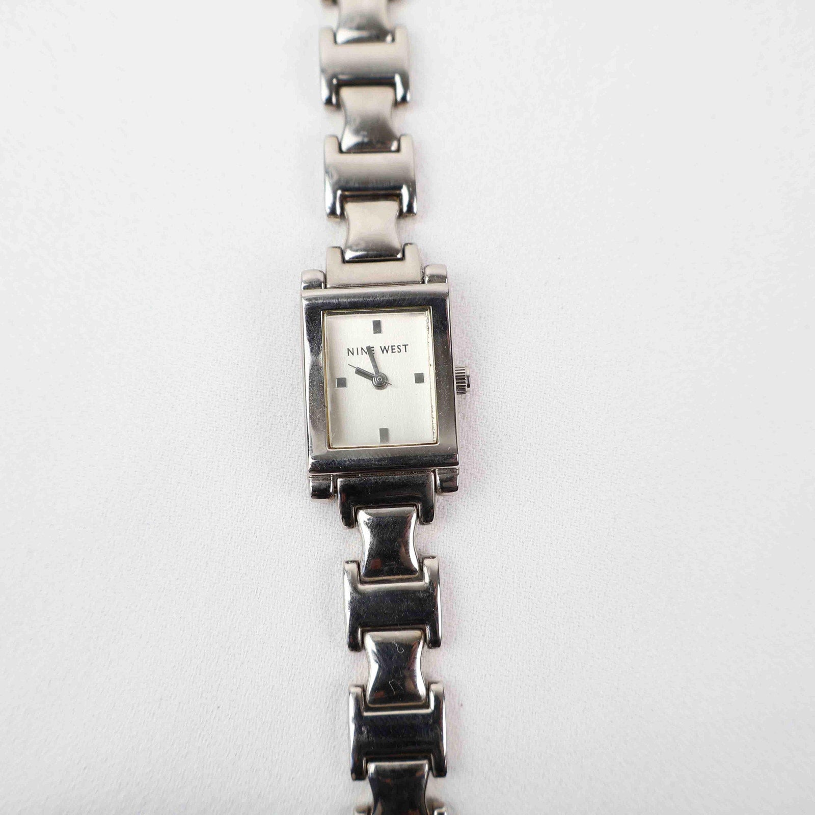 Vintage Nine West Square Face Watch – Silver Tone Bracelet (Working Battery)