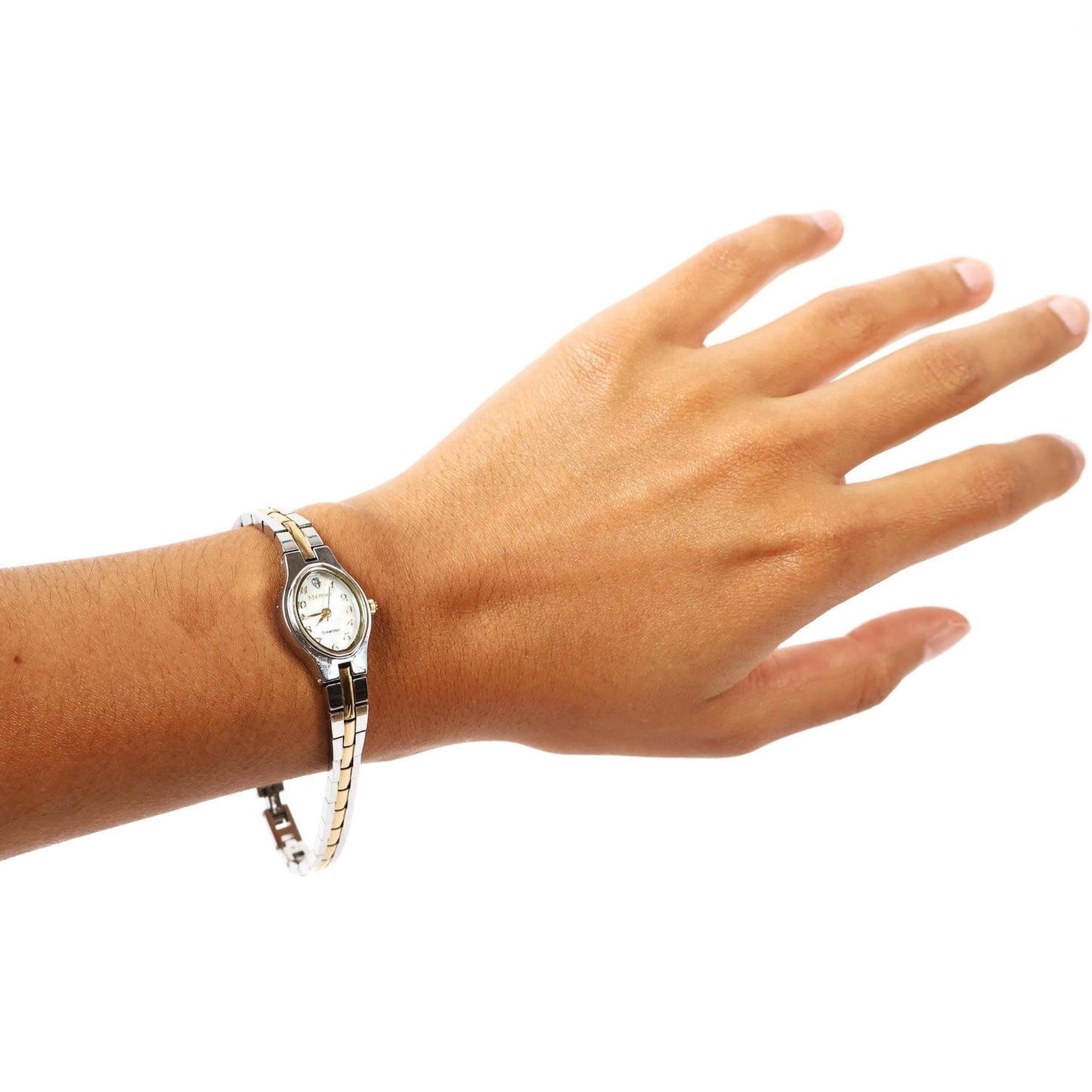 Vintage Two-Toned Watch with Mother Of Pearl Oval Face | ELGIN II