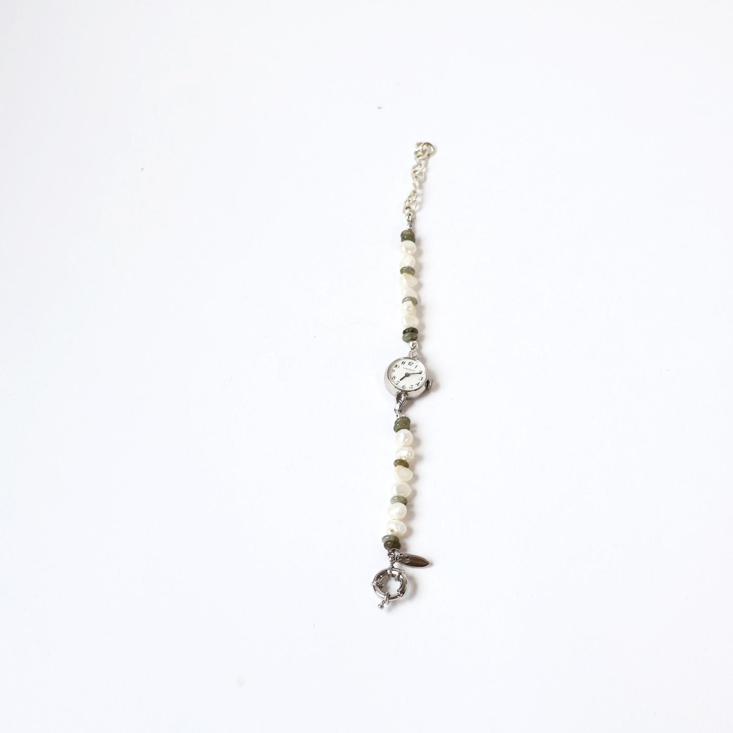 Reworked Labradorite and Freshwater Pearl Bracelet with Vintage Watch Face (Nonworking) | CARAVELLE