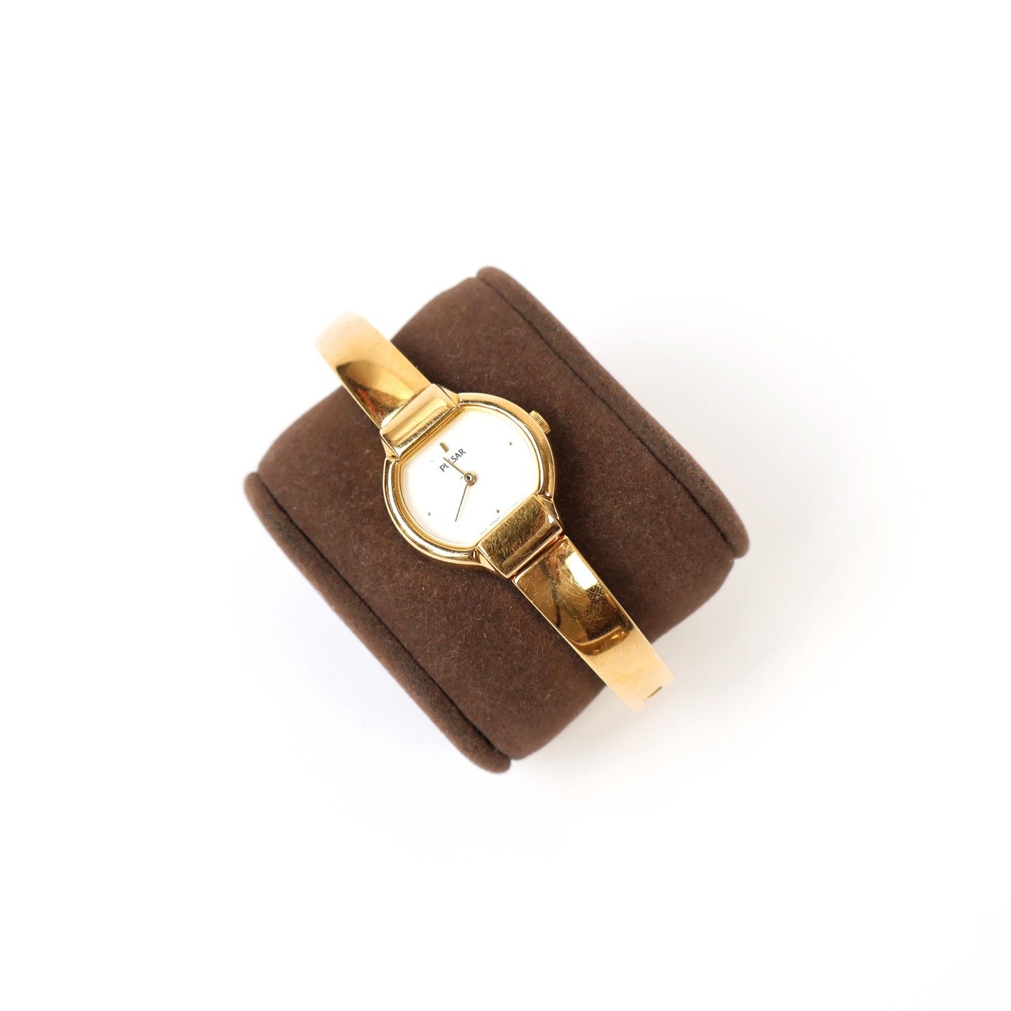 Vintage Gold Cuff Watch with White Round Face | PULSAR