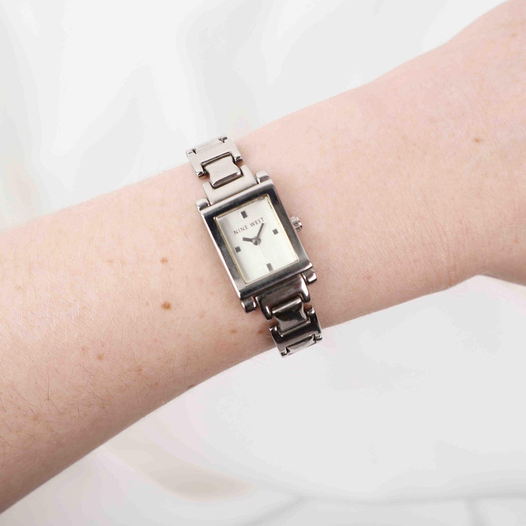 Vintage Nine West Square Face Watch – Silver Tone Bracelet (Working Battery)