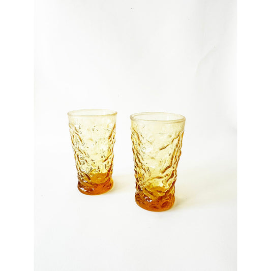 Vintage Mini Yellow Wave Glass | Set of Two