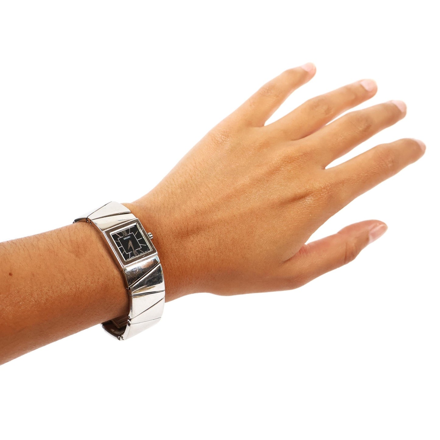 Vintage Silver Watch with Black Square Face | SEIKO