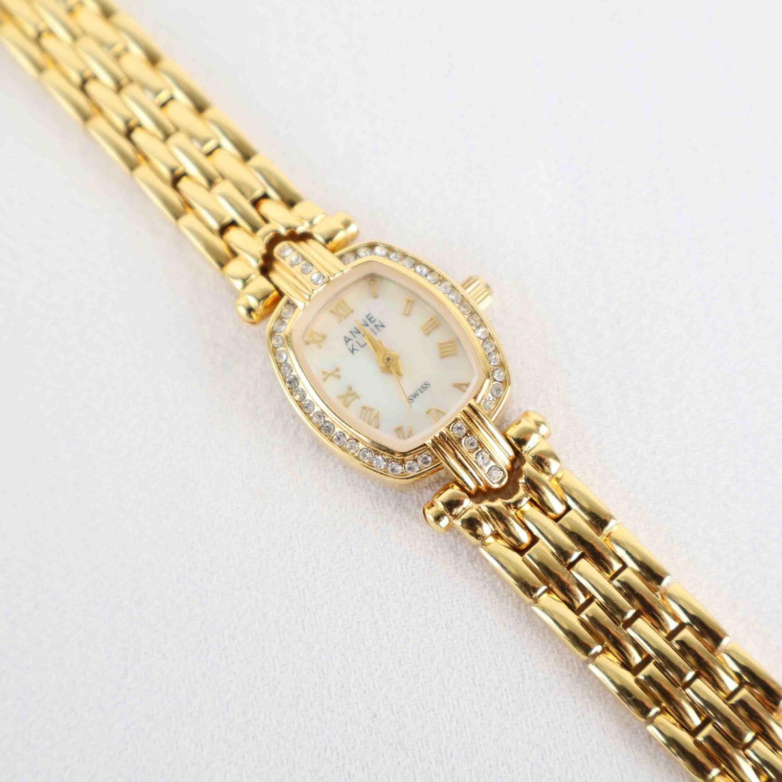 Vintage Anne Klein Oval Face Watch – Gold Tone Rope Style Bracelet (Working Battery)