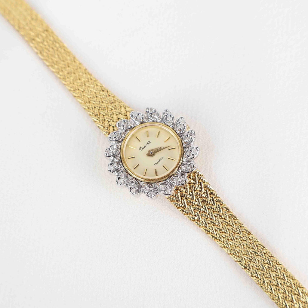 Vintage Deauville Circle Face Watch – Gold Tone Bracelet (Working Battery)