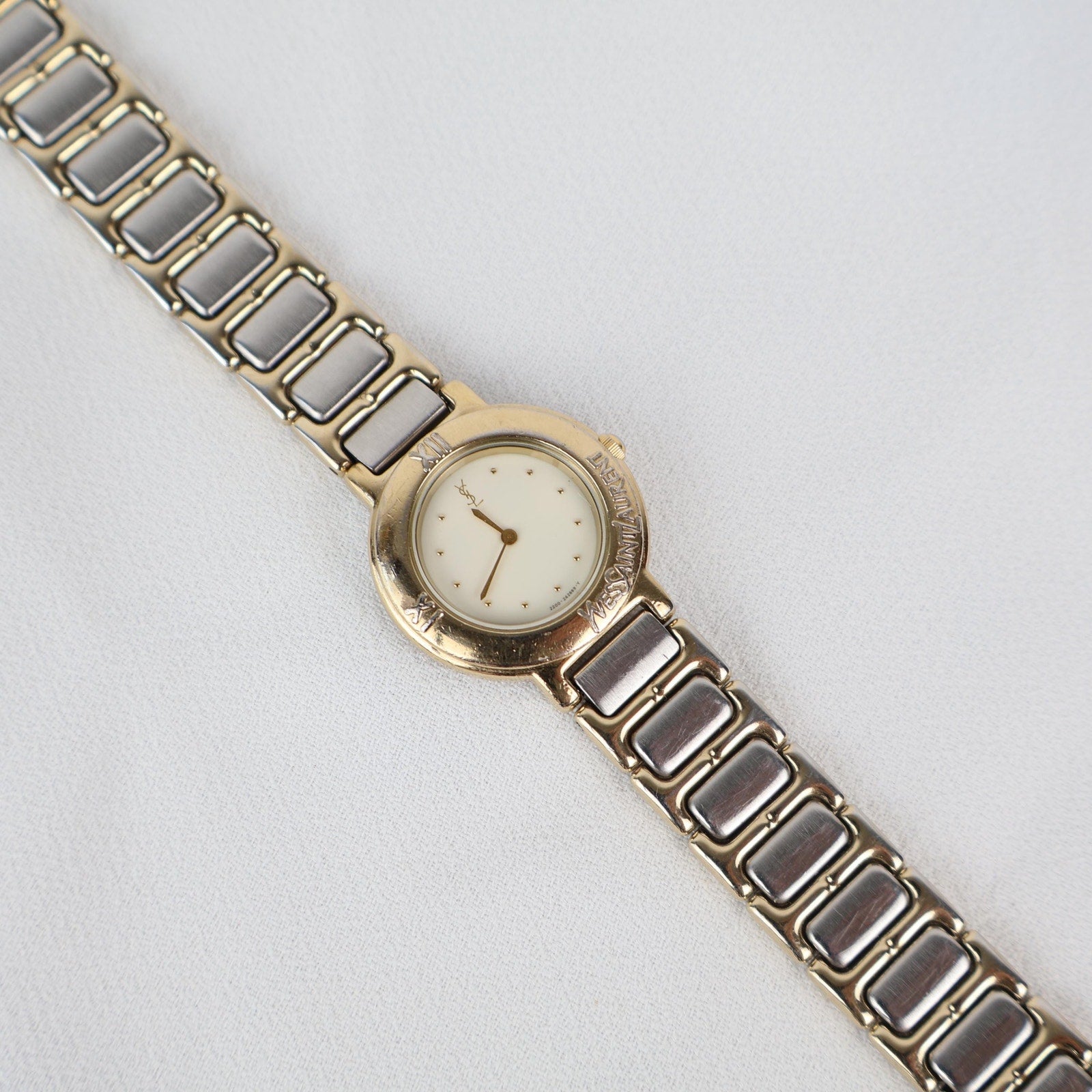 Stunning Two Tone Vintage YSL Watch with White Face