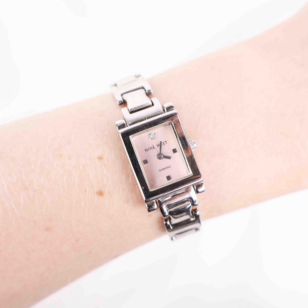 Vintage Nine West Square Face Watch – Silver Tone Bracelet (Working Battery)