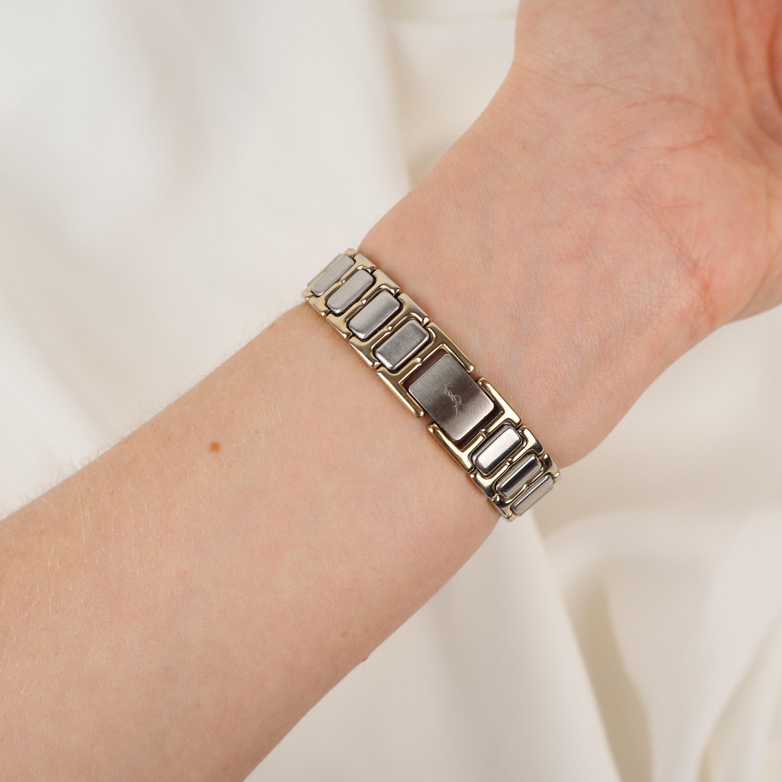 Stunning Two Tone Vintage YSL Watch with White Face