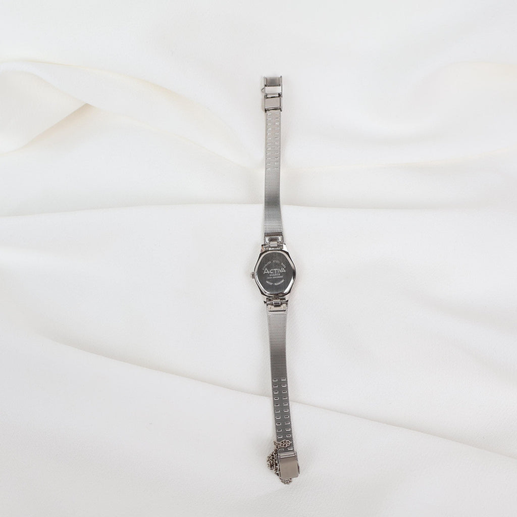 Vintage Activa Silver Tone Quartz Watch with Pink Face