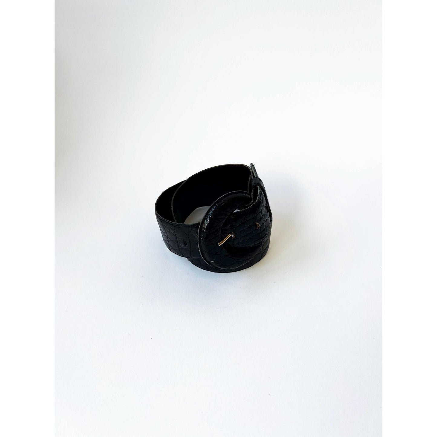 Vintage Black Genuine Leather Alligator Texture Belt