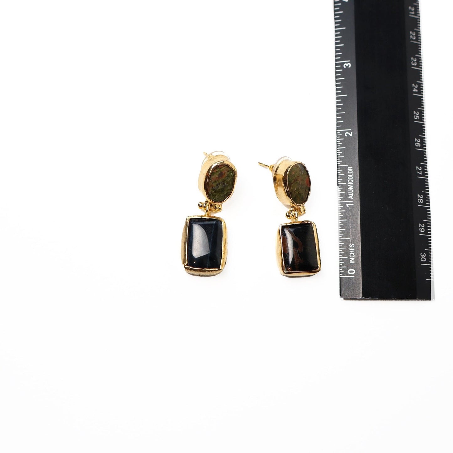 Eclectic Inventory Gold Toned Natural Stone Drop Earrings | Jasper and Onyx Style
