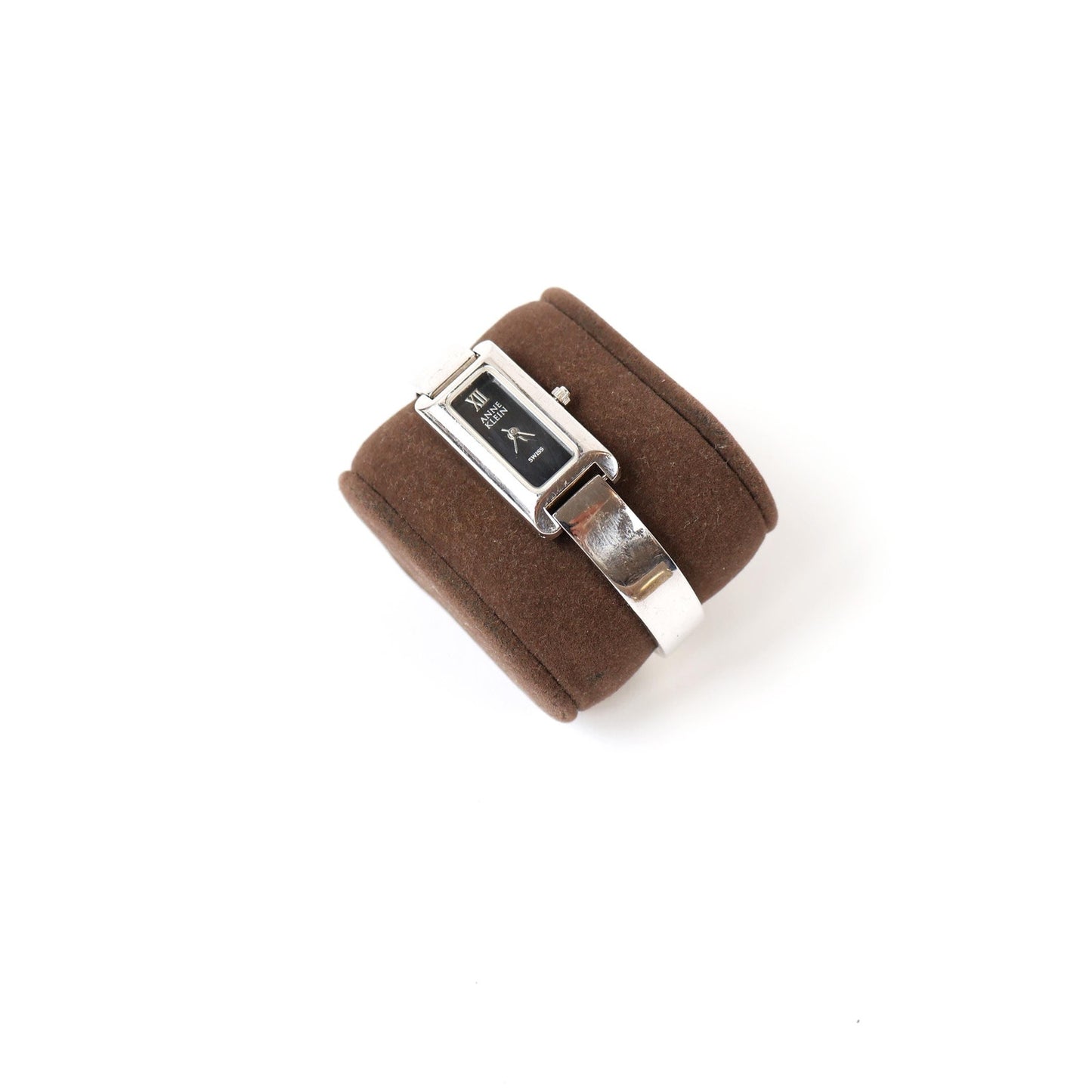 Vintage Silver Watch with Black Rectangle Face | ANNE KLEIN