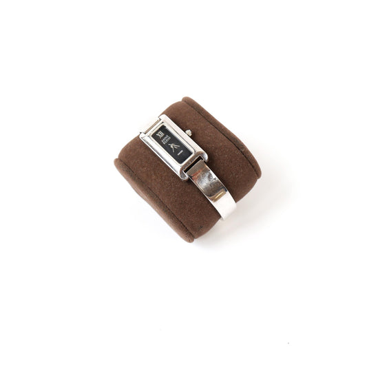 Vintage Silver Watch with Black Rectangle Face | ANNE KLEIN
